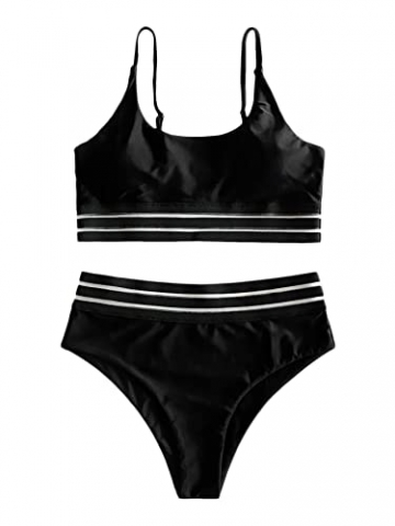 SOLY HUX Damen Bikini Set mit Mesh 2-Teile Bademode Badeanzug Strandmode Hohe Taille Bikinis Schwarz S - 2