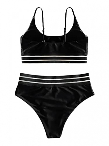 SOLY HUX Damen Bikini Set mit Mesh 2-Teile Bademode Badeanzug Strandmode Hohe Taille Bikinis Schwarz S - 3