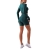 whitzard Damen Workout 2-teilige Outfits Langarm Nahtloses Fitnessstudio Crop Top + Hohe Taille Yoga Shorts Trainingsanzug-Sets (Dunkelgrün, L) - 4