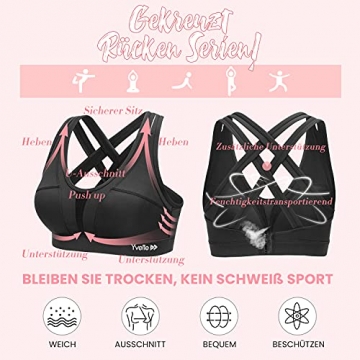 Yvette Sport BH Starker Halt Gepolstert Gekreuzt Rücken Große Brüste Lauf Fitness Yoga Bra,Schwarz,4XL Große Größen - 3