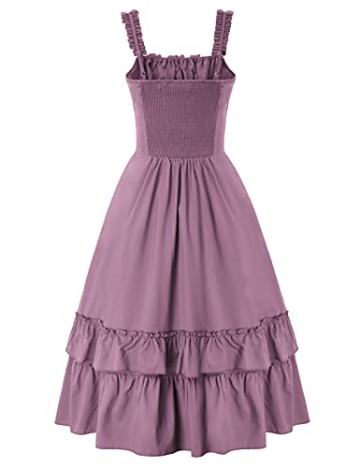 Damen Vintage Sommerkleid High Waist A-Line Kleid Ärmelloses Cocktailkleid M Rosa lila - 2