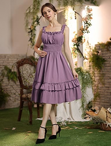 Damen Vintage Sommerkleid High Waist A-Line Kleid Ärmelloses Cocktailkleid M Rosa lila - 4