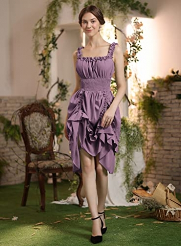 Damen Vintage Sommerkleid High Waist A-Line Kleid Ärmelloses Cocktailkleid M Rosa lila - 5