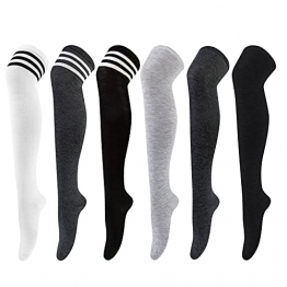 Chalier 6 Paar Kniestrümpfe Overknee Strümpfe Damen Lange Gestreifte Socken Thigh High Socks Beinwärmer Schenkel Socken für Mädchen - 1