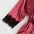 DIDK Damen 4 Stücke Sets Morgenmantel Kimono Dessous Set Satin Pajama Spitze Robe BH und Unterhose für Braut Nachtwäsche Sexy Babydoll Reizwäsche Rot Schwarz L - 4