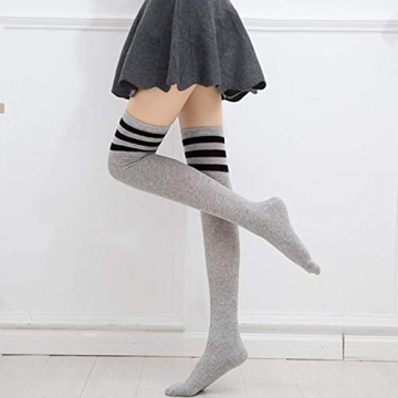DRESHOW 6 Paar Kniestrümpfe Overknee Strümpfe Lange Gestreifte Socken Beinwärmer Schenkel Socken für Damen und Mädchen - 8