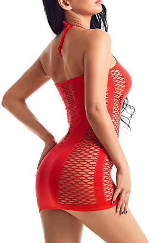 LOVELYBOBO 2-Pack Damen Kleid elastisch und flexibel tragbar Einheitsgröße mit Clubwear Partykleid V-Ausschnitt Rückenfreies (schwarz+rot) - 5