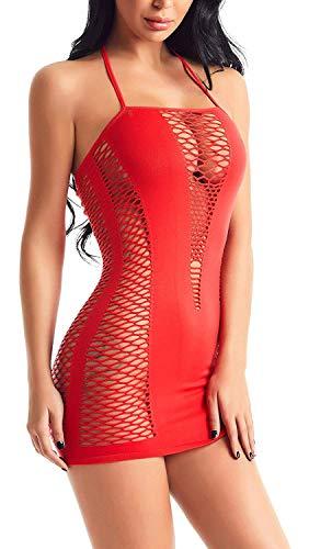 LOVELYBOBO 2-Pack Damen Kleid elastisch und flexibel tragbar Einheitsgröße mit Clubwear Partykleid V-Ausschnitt Rückenfreies (schwarz+rot) - 7