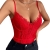 SheIn Damen Spitze Bodysuit Transparenter Netz Spaghettiträger Body V-Ausschnitt Bodys Rot M - 4
