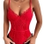 SheIn Damen Spitze Bodysuit Transparenter Netz Spaghettiträger Body V-Ausschnitt Bodys Rot M - 1