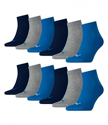 PUMA Unisex Quarters Socken Sportsocken 12er Pack, 39/42, 277 - Blue / Grey Mélange - 1