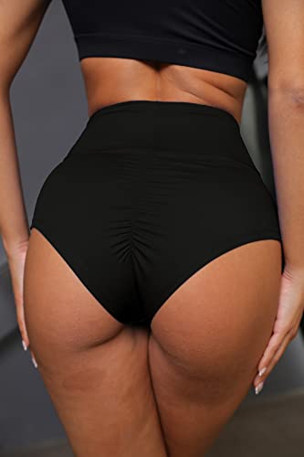 BZB Damen Booty Shorts High Waist Yoga Pants Gym Running Workout Shorts Butt Lifting Hot Pants, schwarz, Klein - 2
