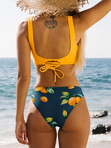 CUPSHE Damen Bikini Set Wickeloptik Obstmuster Low Rise schnürende Bademode Zweiteiliger Badeanzug Zitronengelb L - 2