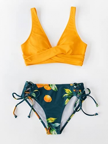 CUPSHE Damen Bikini Set Wickeloptik Obstmuster Low Rise schnürende Bademode Zweiteiliger Badeanzug Zitronengelb L - 5