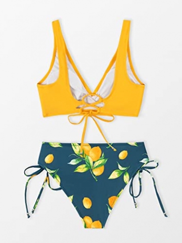 CUPSHE Damen Bikini Set Wickeloptik Obstmuster Low Rise schnürende Bademode Zweiteiliger Badeanzug Zitronengelb L - 6