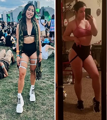 EVELUST Rave Booty Shorts für Damen – Hoch Taillierte Badeshorts Scrunch Sporthose Kurze Leggings Gothic Festival Outfits(Schwarz, L, 1321w) - 6