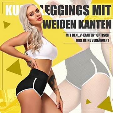 FITTOO Damen Shorts Hüfte Push-Up Sexy Kurze Hose Einfarbig Weißer Rand Hohe Taille Sport Shorts Schwarz S - 3