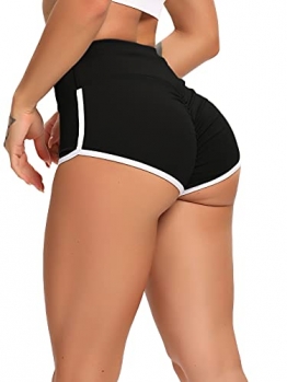 FITTOO Damen Shorts Hüfte Push-Up Sexy Kurze Hose Einfarbig Weißer Rand Hohe Taille Sport Shorts Schwarz S - 1