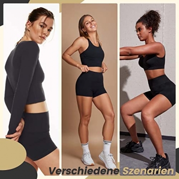 TNNZEET Radlerhose Damen Hohe Taille Shorts Kurze Sporthose Hotpants für Yoga Gym (Schwarz,L-XL) - 5